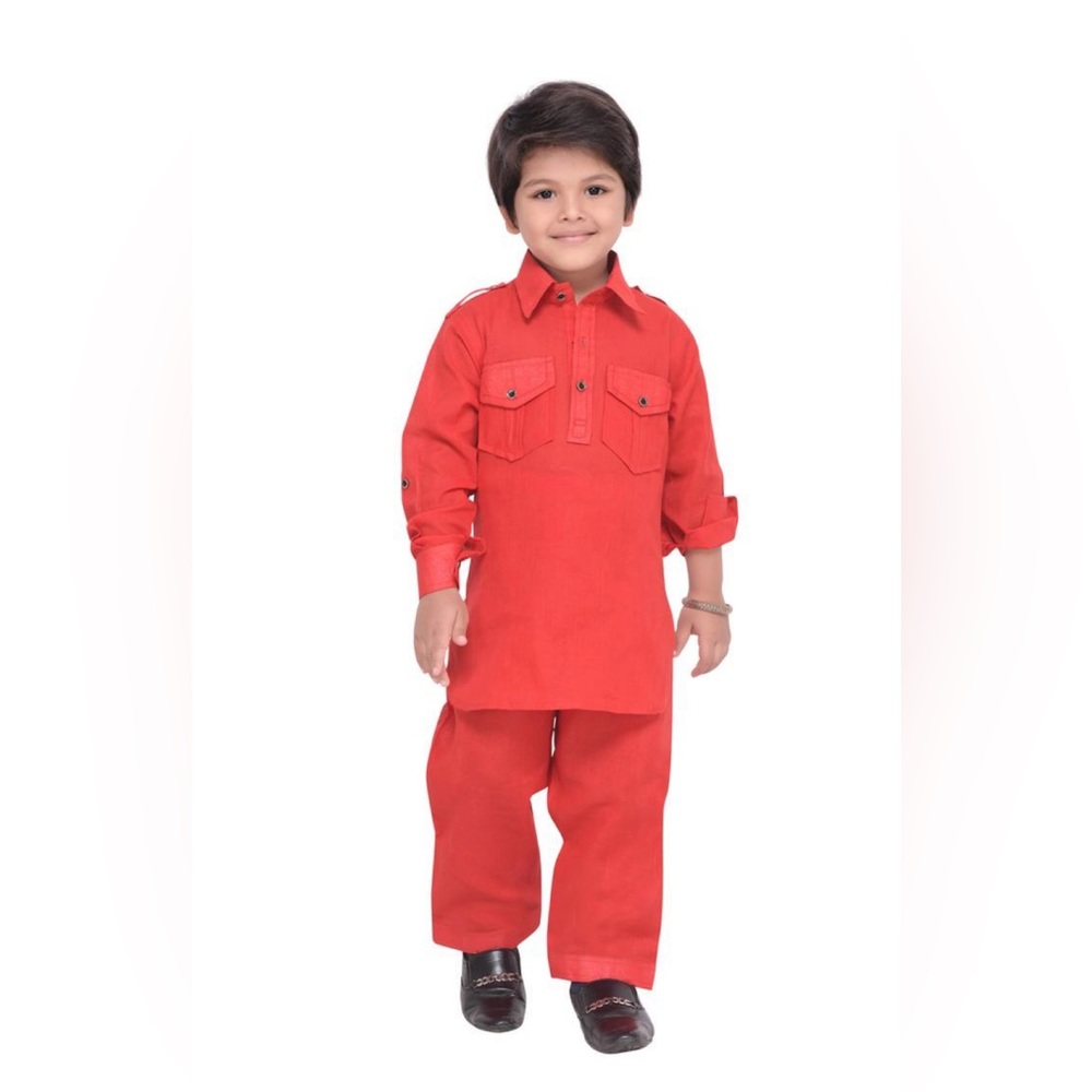 Red plain cotton boys suit(kurta pyjama)